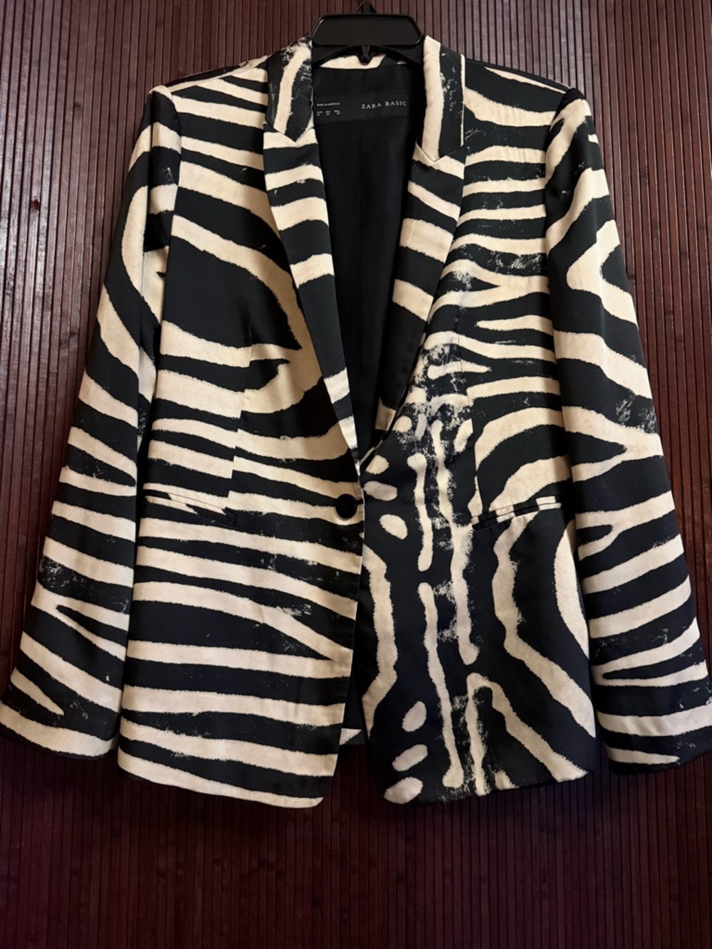Zara Black and Cream Zebra-Pattern Tailored Blazer